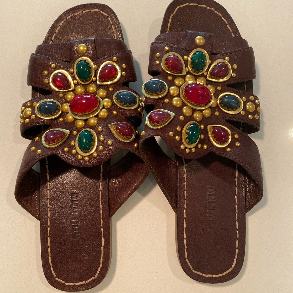Miu Miu Cabochon Slide Sandals